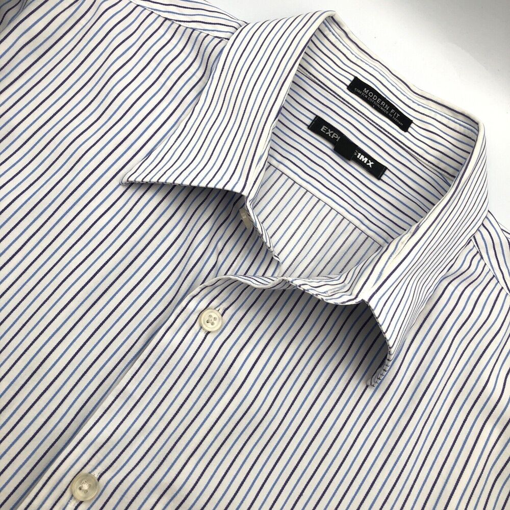 EXPRESS 1MX Button Up Long Sleeve Shirt Striped Modern Fit Men's XXL